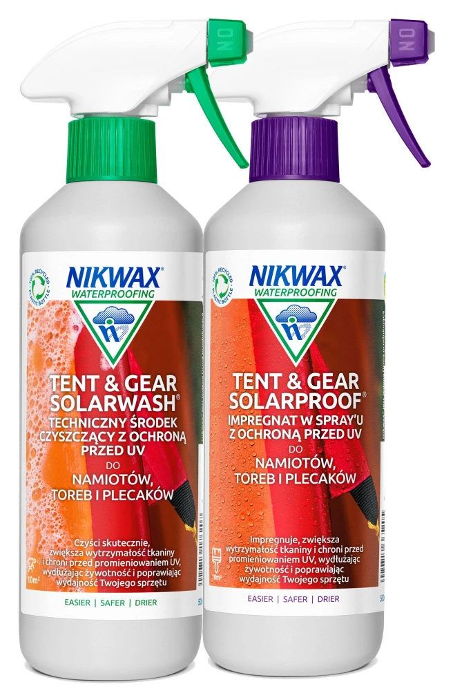Zestaw do czyszczenia i impregnacji namiotów i sprzętu Nikwax Tent and Gear SolarWash i SolarProof 2 x 500 ml