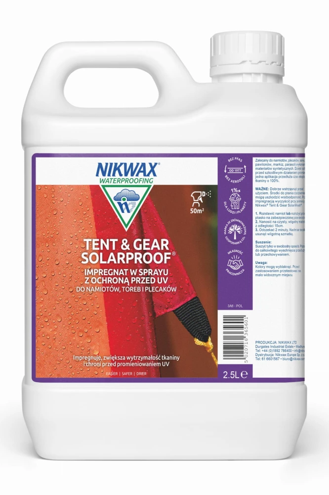 Impregnat do namiotów i sprzętu z ochroną UV Nikwax Tent and Gear SolarProof 2,5 L atomizer