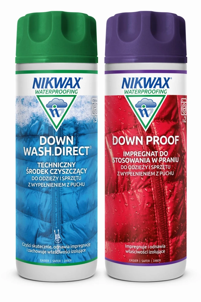 Zestaw do pielęgnacji odzieży i sprzętu wypełnionego puchem Nikwax Down Wash Direct i Down Proof 2 x 300 ml